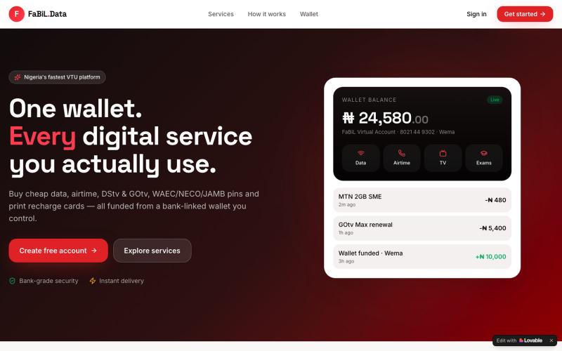 FaBiL Data — Cheap Data, Airtime, TV & Exam Pins in Nigeria — screenshot