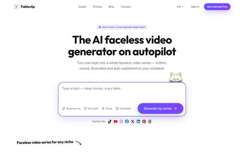 AI Faceless Video Generator on Autopilot | Fableclip — screenshot