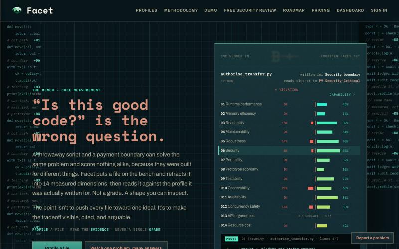 Facet - A measurement bench for code — screenshot