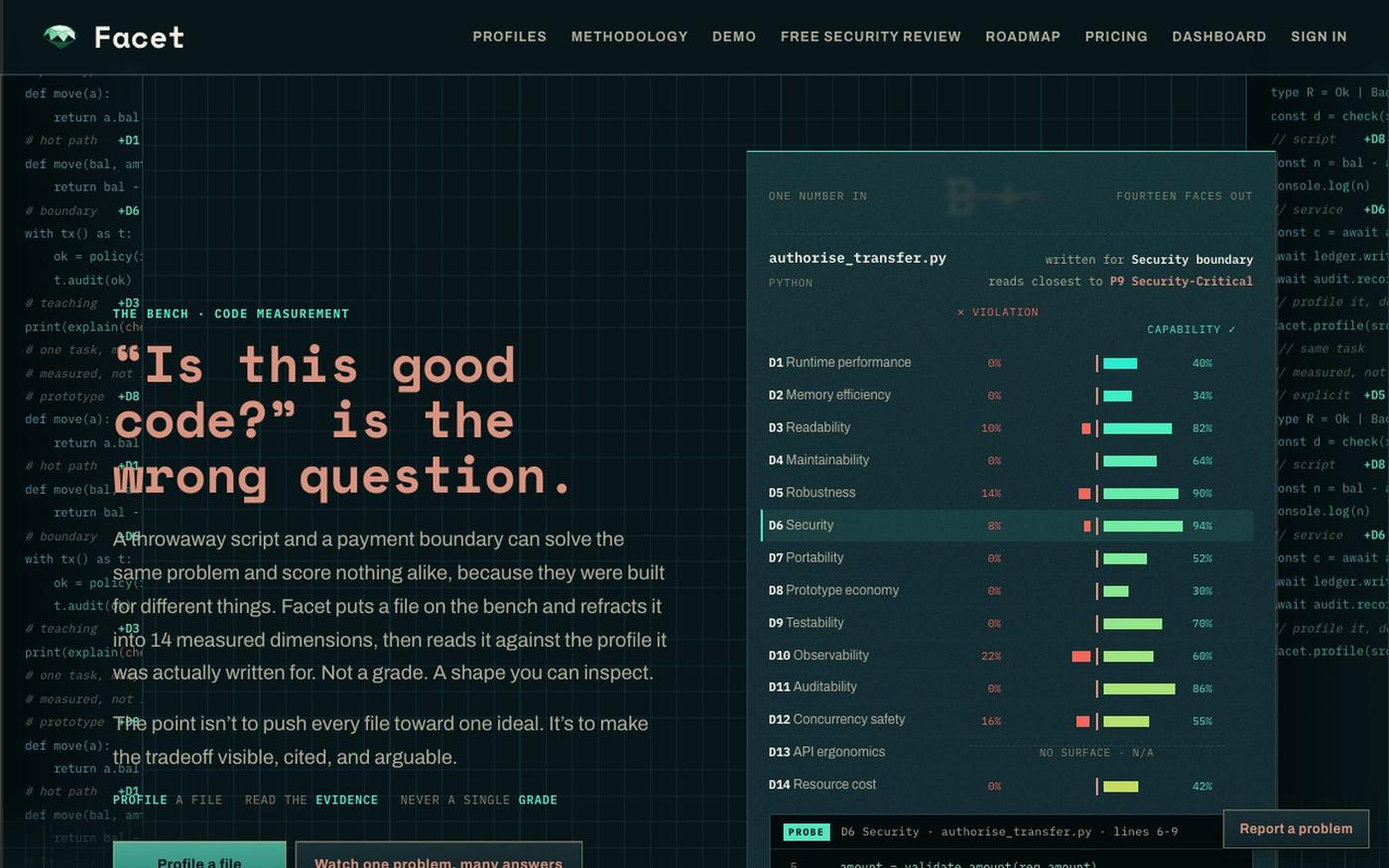 Facet - A measurement bench for code — screenshot