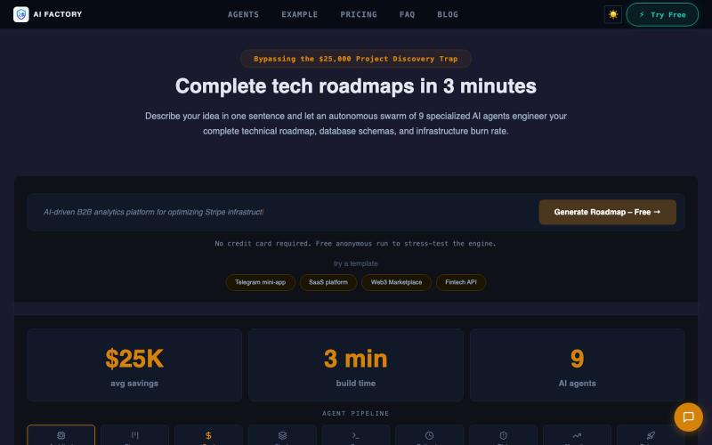 AI Factory — AI Roadmap Generator | 9 Agents, 3min — screenshot