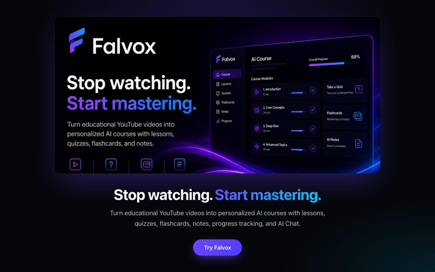Falvox — Stop Watching. Start Mastering. — screenshot