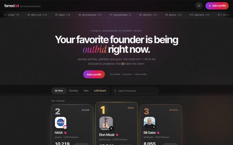 famed.lol — the internet leaderboard — screenshot