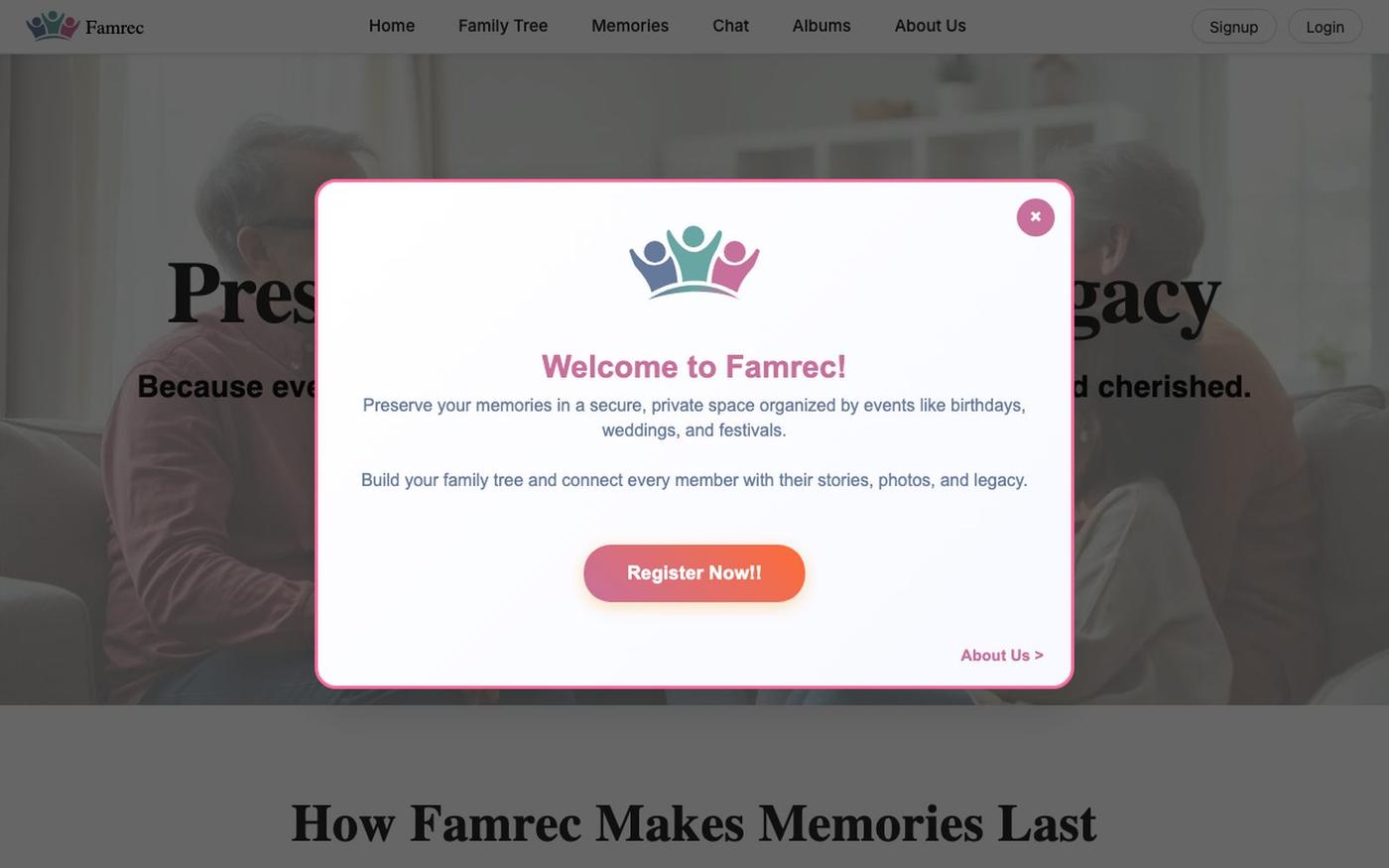 Famrec | Preserve Family Memories & Build Your Family Tree — screenshot