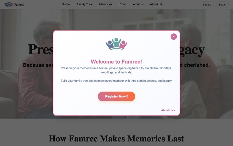 Famrec | Preserve Family Memories & Build Your Family Tree — screenshot