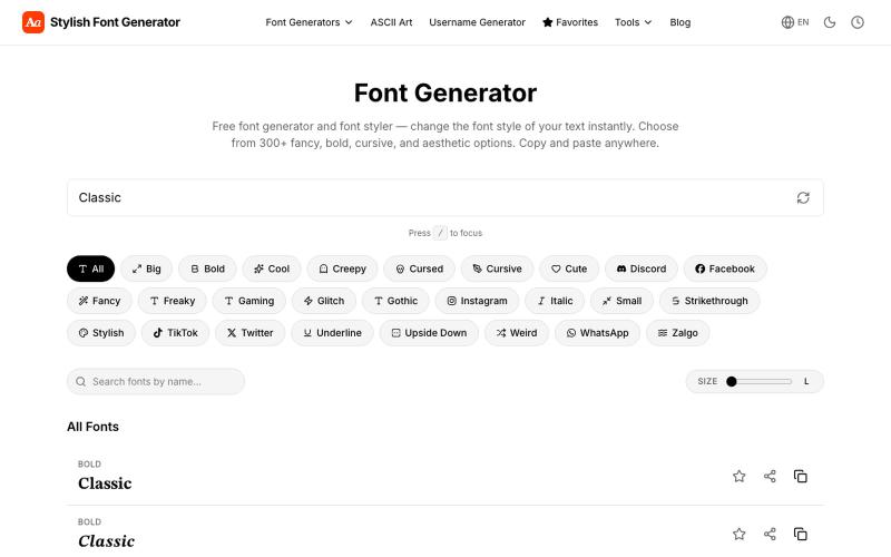 Stylish Font Generator — (𝓬𝓸𝓹𝔂 𝖆𝖓𝖉 𝓹𝓪𝓼𝓽𝓮) — screenshot