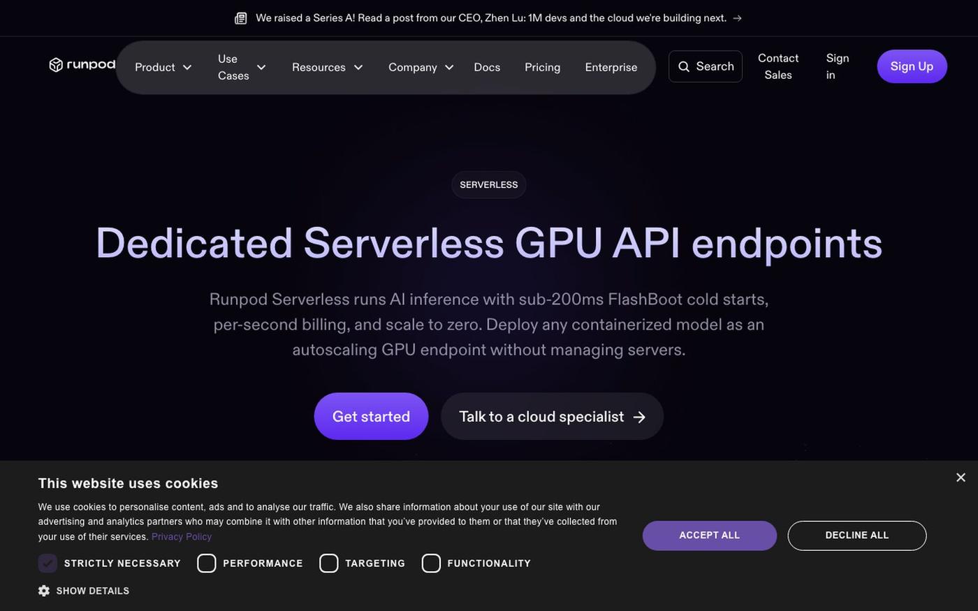 Serverless GPU Platform for AI Inference | Runpod — screenshot