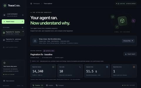 TraceCrate — understand your AI agent runs — screenshot