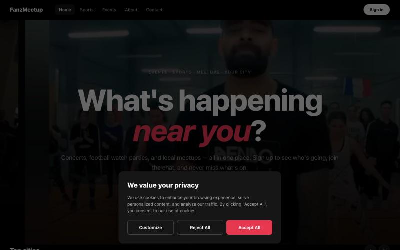 FanzMeetup — Football Fan Meetups, Forums & Soccer Fan Community — screenshot