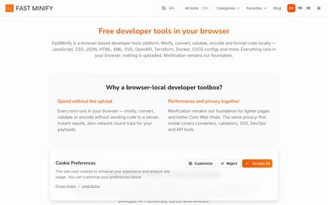 FastMinify — Developer Tools Online (Minify, Convert… — screenshot