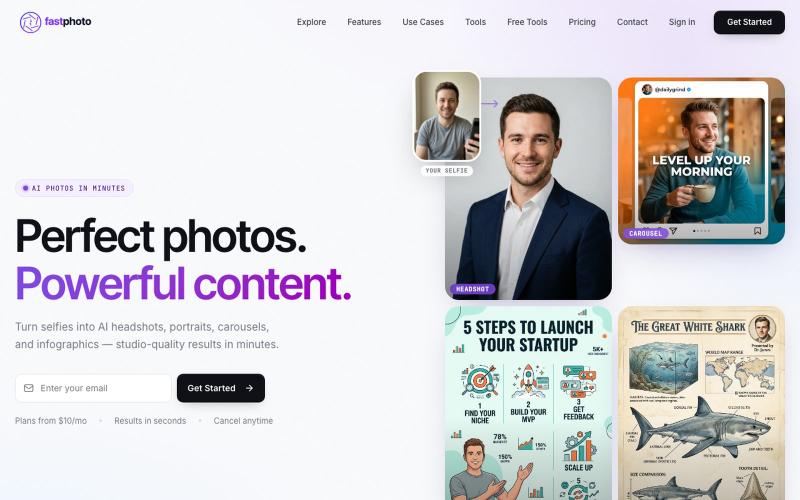 AI Headshots, Portraits & Creative Photos | FastPhoto — screenshot