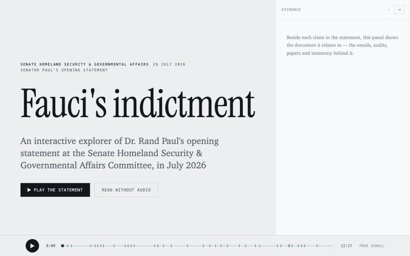 Fauci's indictment — Rand Paul's statement, claim by claim — screenshot