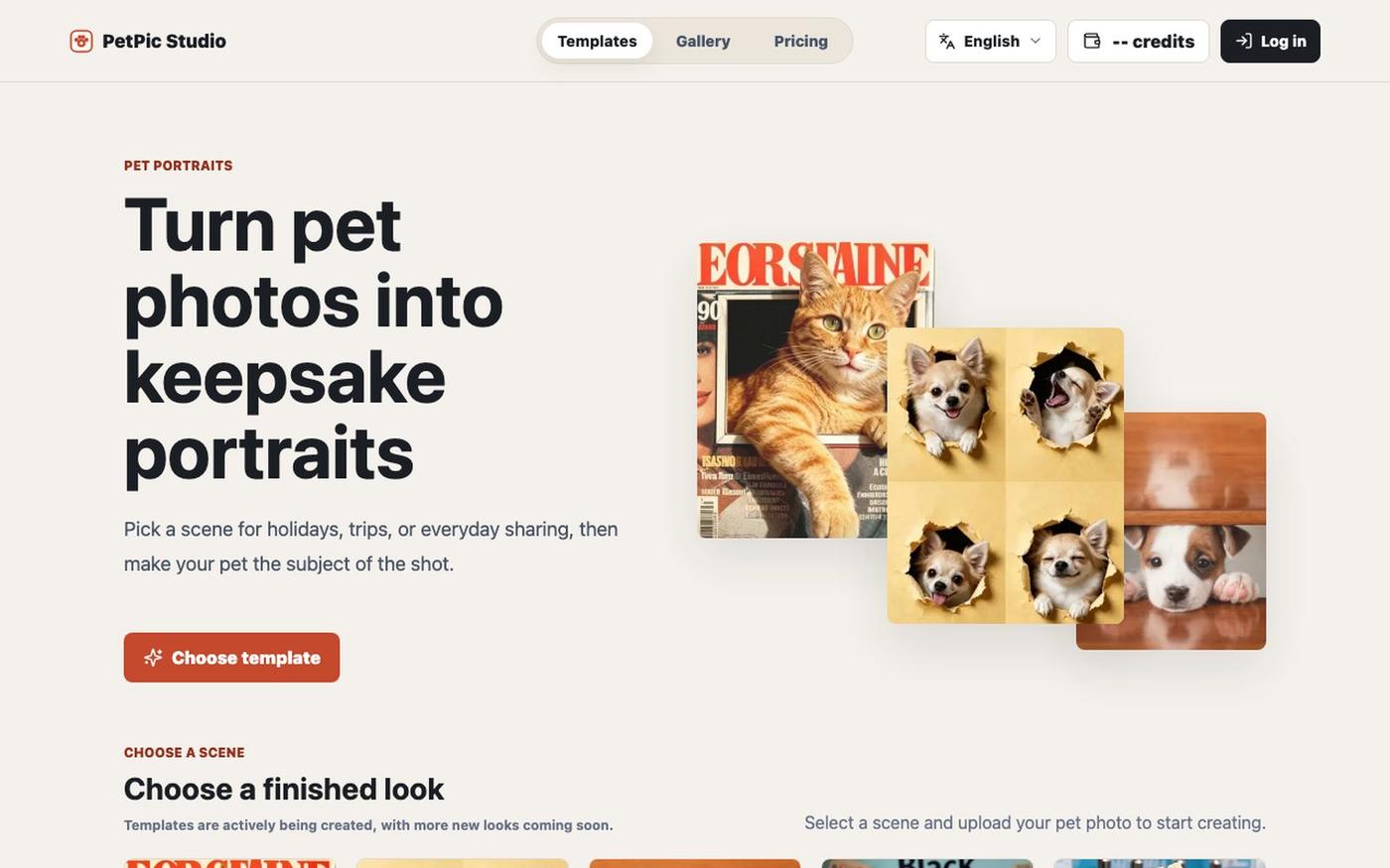 AI Pet Portrait Generator | PetPic Studio — screenshot