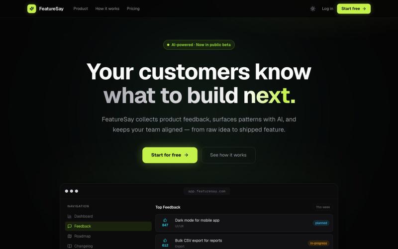 FeatureSay — AI-Powered Product Feedback Platform — screenshot