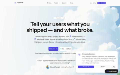 FeedFast — Changelog, feedback and uptime — screenshot