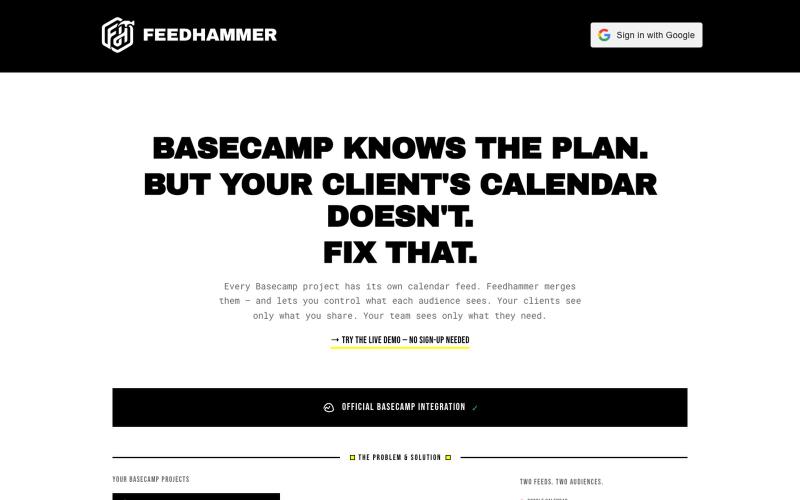FEEDHAMMER — Basecamp Calendar Sync — screenshot