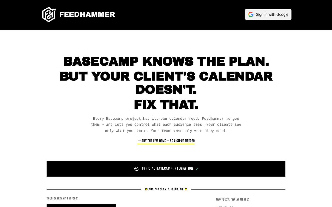 FEEDHAMMER — Basecamp Calendar Sync — screenshot
