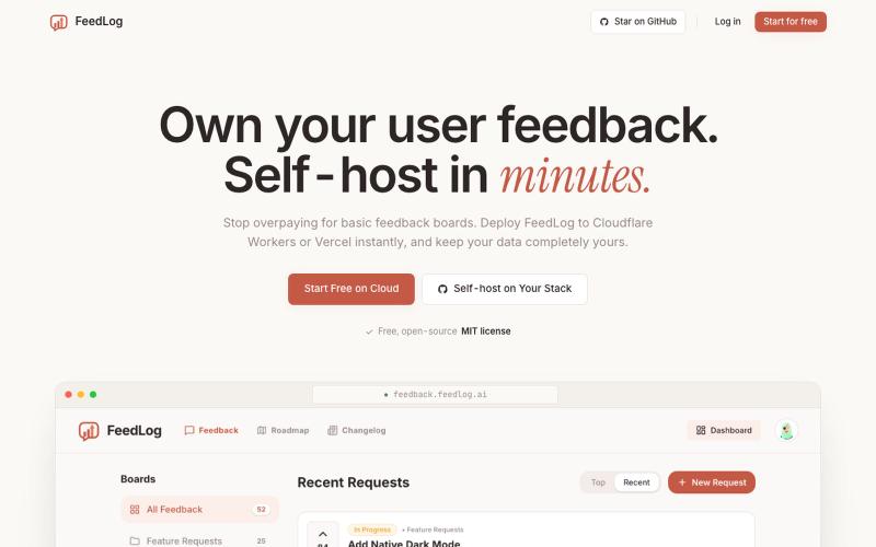 FeedLog — Open-Source Feedback Tool with Built-in AI — screenshot