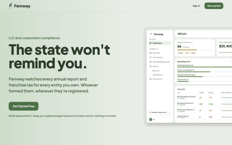 Fernway - Keep every LLC and corporation in good standing — screenshot