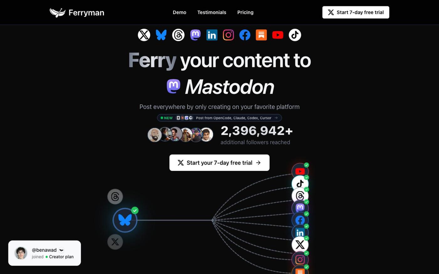 Ferryman - Cross-post to every social platform automatically — screenshot