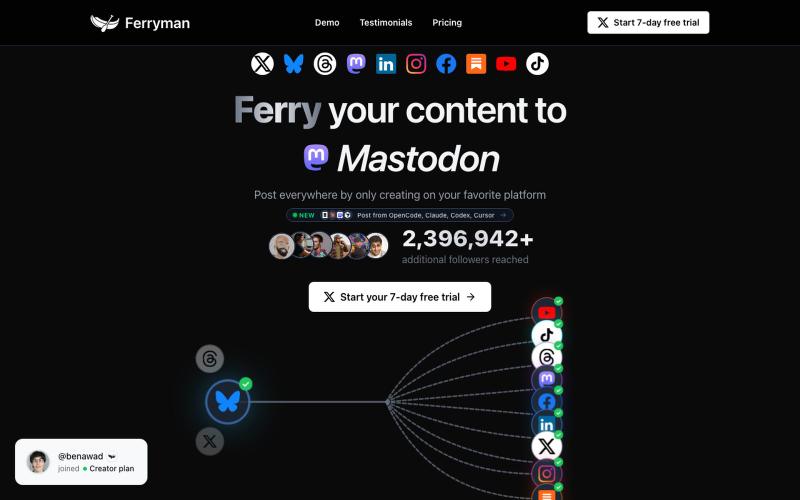 Ferryman - Cross-post to every social platform automatically — screenshot