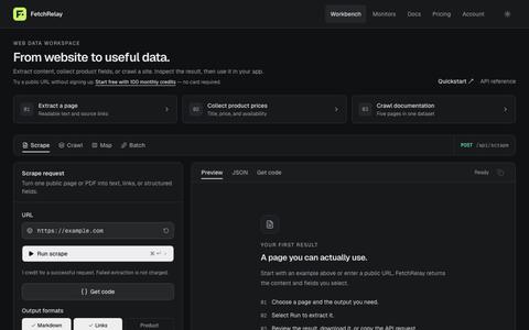FetchRelay — Web Scraping API, Crawling & Monitoring — screenshot