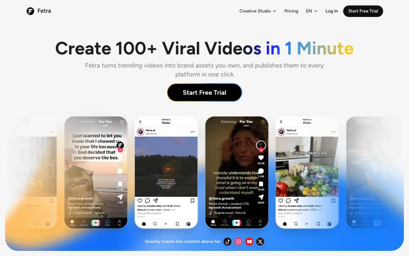 Fetra AI: Create 100+ Viral Videos in 1 Minute — screenshot