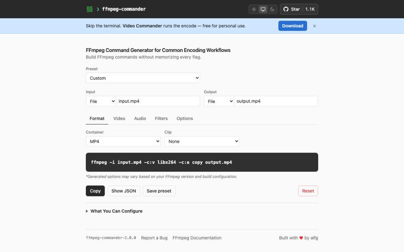 FFmpeg Commander | Visual FFmpeg Command Generator — screenshot