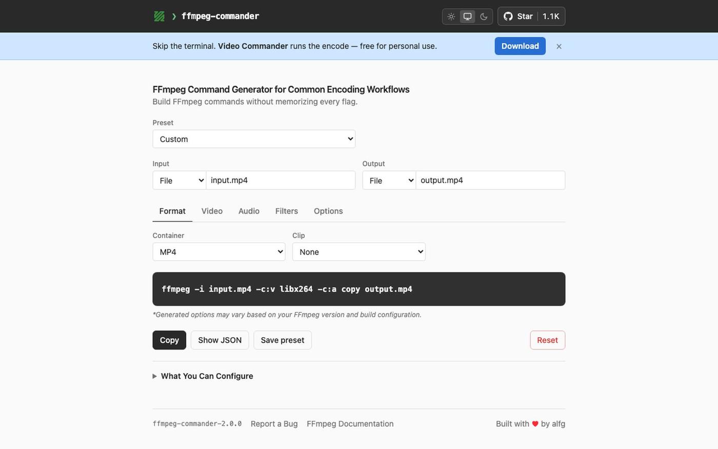 FFmpeg Commander | Visual FFmpeg Command Generator — screenshot