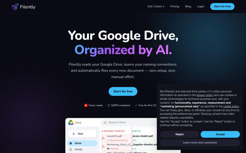 Filently - AI document filing for Google Drive — screenshot