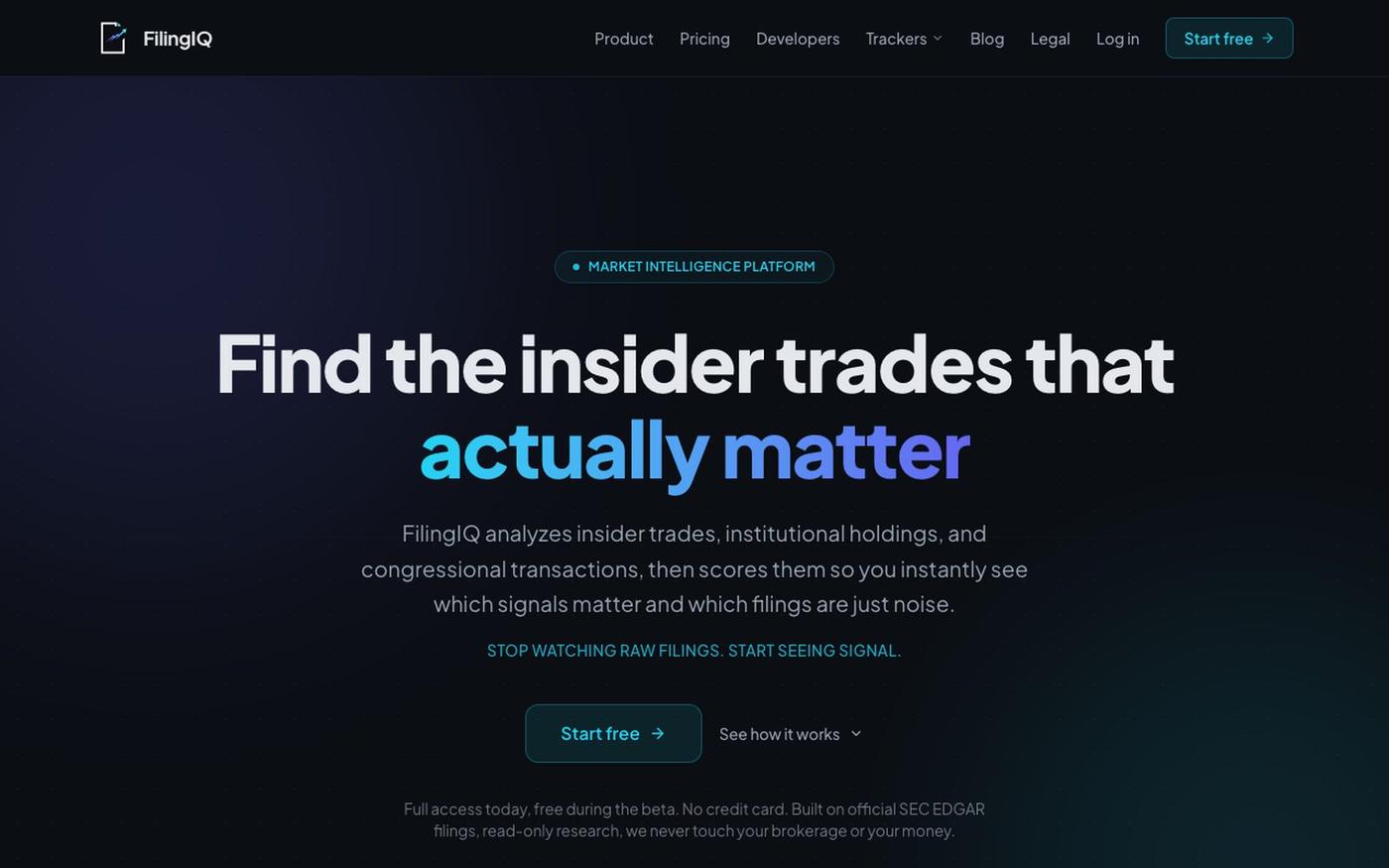 Find the Insider Trades That Actually Matter | FilingIQ — screenshot