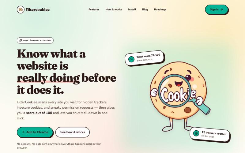 FilterCookiee — Know what a website is really doing — screenshot
