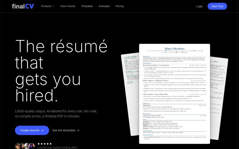 FinalCV - Professional Resume Builder | Create Your CV Online — screenshot