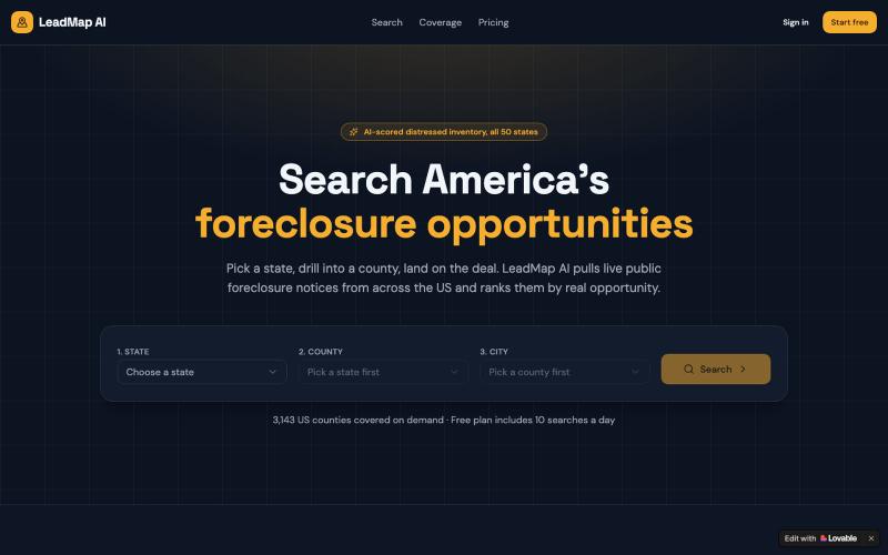 LeadMap AI — Find US Foreclosure Deals Fast — screenshot
