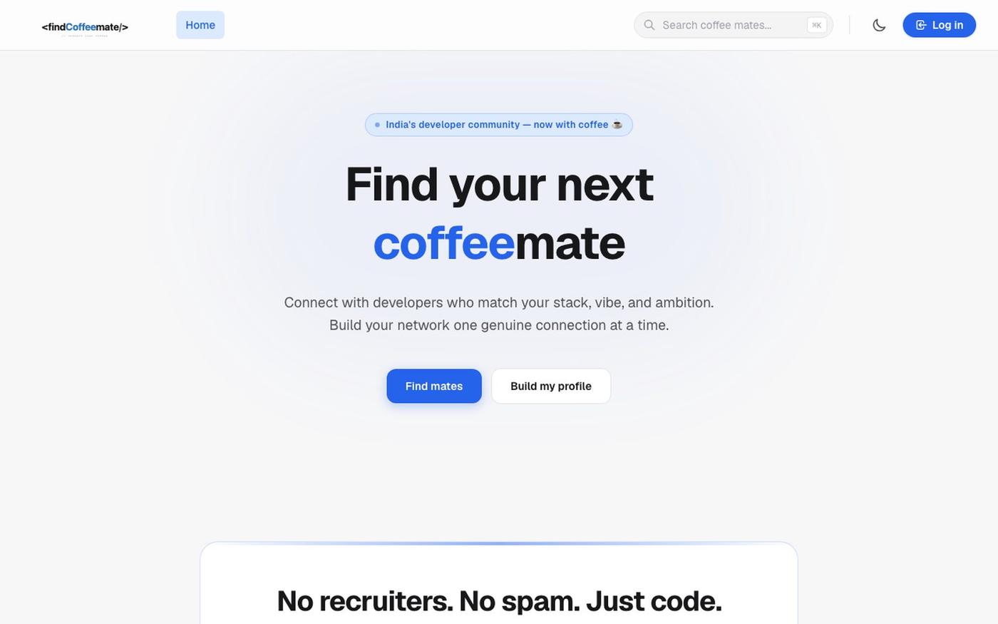 findcoffemate: Where developers meet to build the future — screenshot