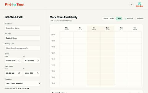 FindOurTime | Private Group Scheduling Polls — screenshot