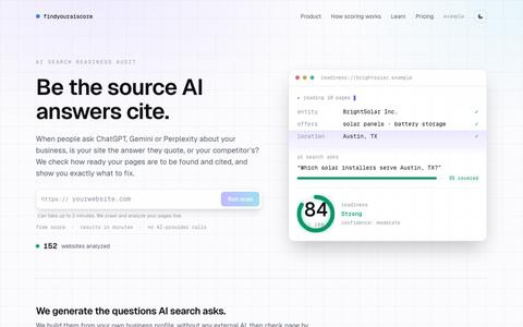 Find Your AI Score. Is your site ready for AI search? — screenshot