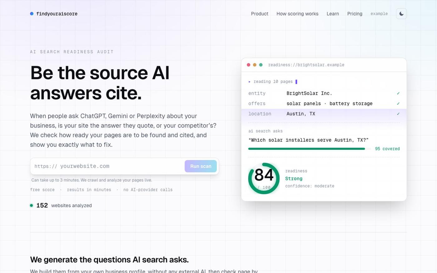 Find Your AI Score. Is your site ready for AI search? — screenshot