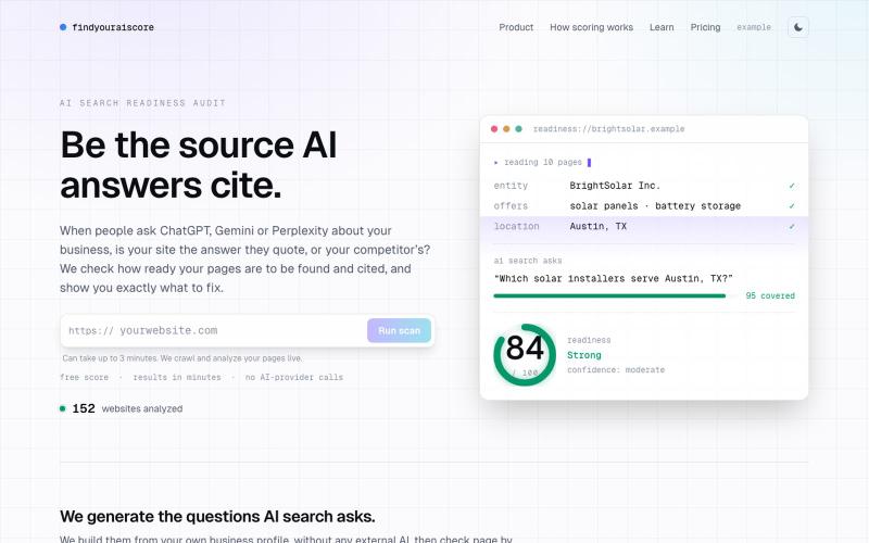 Find Your AI Score. Is your site ready for AI search? — screenshot