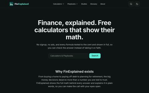 FinExplained: 97 Free Money Calculators, No Signup — screenshot
