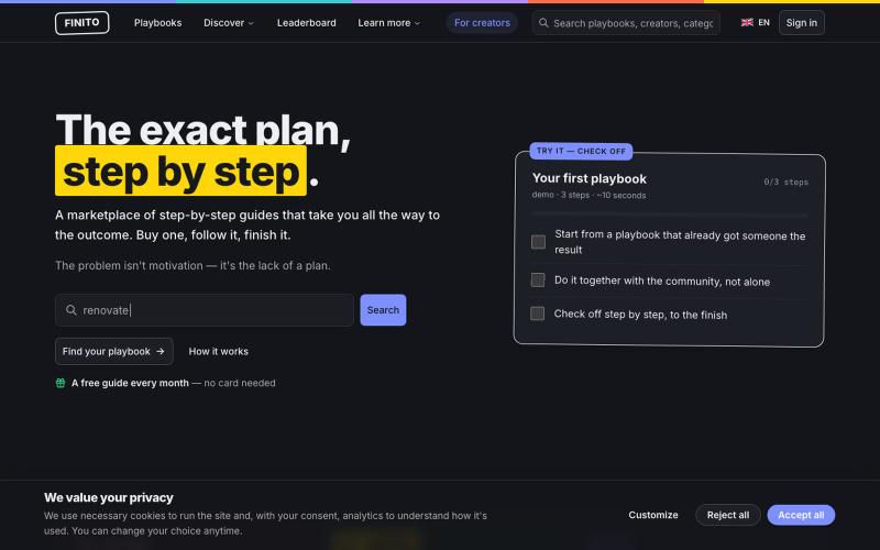 Finito — the exact plan, step by step — screenshot