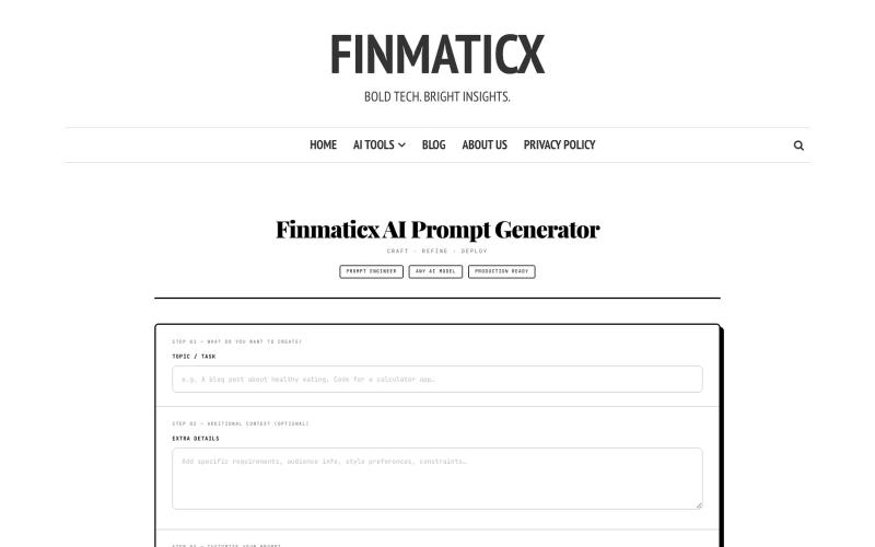 AI Prompt Generator - Finmaticx — screenshot