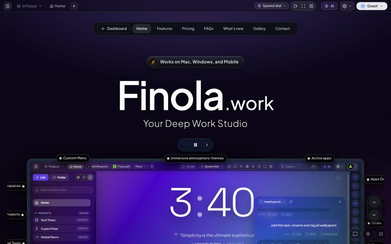 Finola.work — Your Deep Work Studio — screenshot