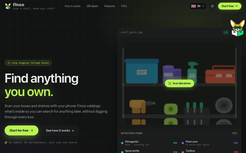 Finoo · Scan a shelf, know your stuff — screenshot