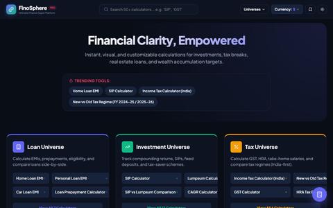 FinoSphere Pro — All-in-One Finance Calculator & Planning Platform — screenshot