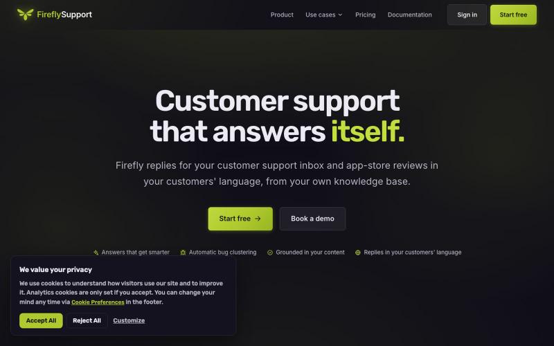 AI Customer Support for Apps & Games | Firefly Support — screenshot