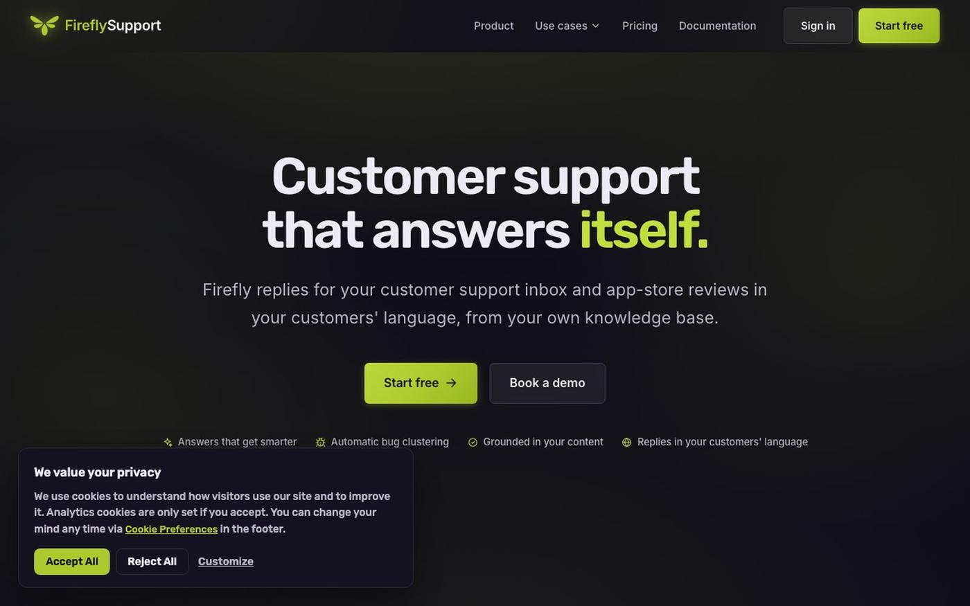 AI Customer Support for Apps & Games | Firefly Support — screenshot