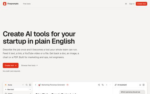 Fireprompts - Create AI tools for your startup in plain English — screenshot