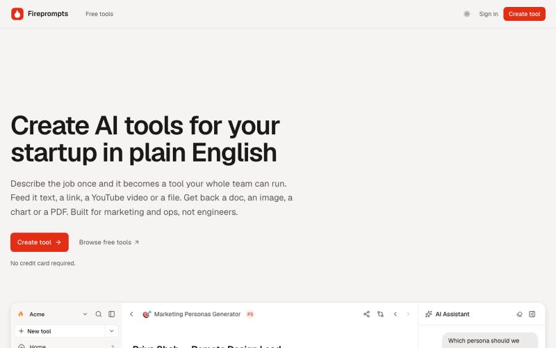 Fireprompts - Create AI tools for your startup in plain English — screenshot