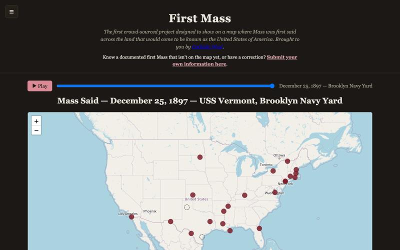 First Mass — Chronicling the First Catholic Masses of the United States — screenshot